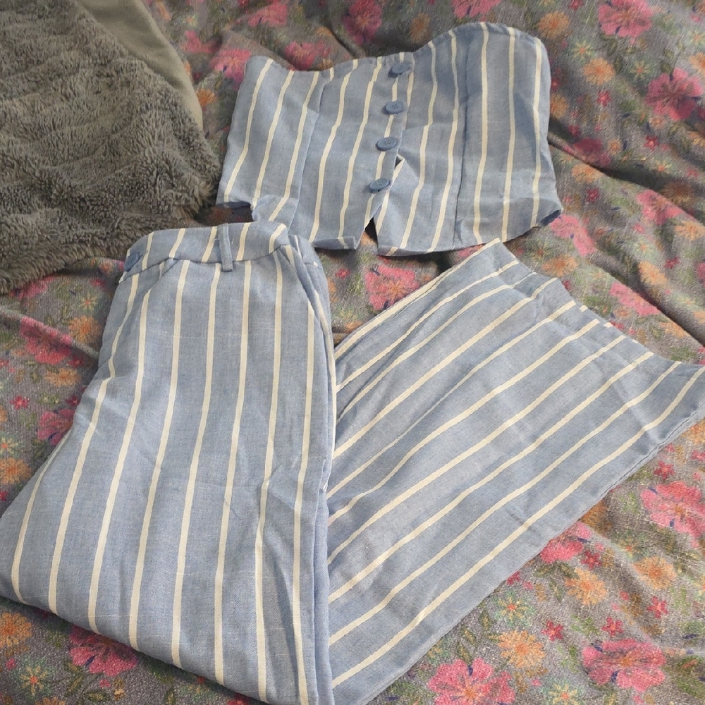 SHEIN Blue and White Striped Jumpsuit